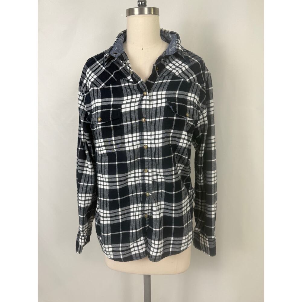 Jach's Girlfriend Medium Plaid‎ Country Rodeo Cowgirl Workwear Neutral Black